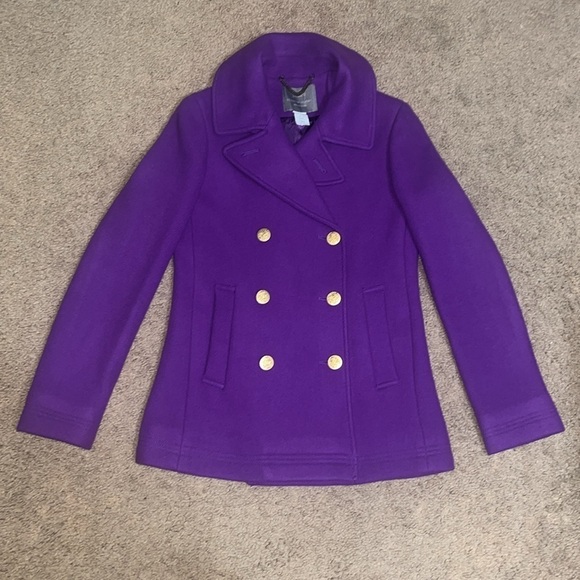 J. Crew Majesty Stadium Cloth Nello Gori Wool Double Breasted Peacoat Purple 0 - Picture 5 of 12